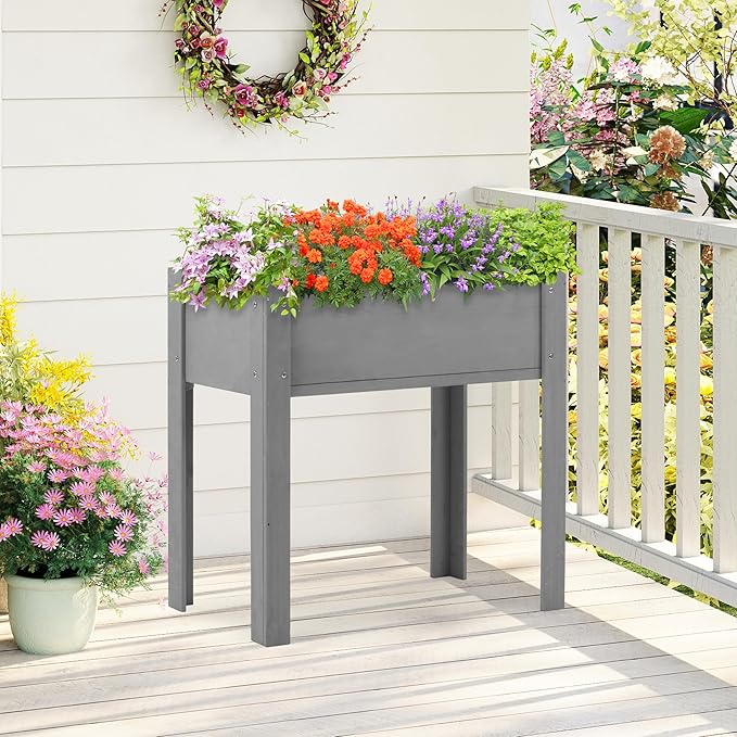 Raised Garden Bed with Legs (31x16x31''), Solid Wood Elevated Planter Box for Outdoor