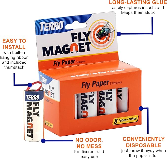 TERRO T518 Fly Magnet, 16 Total, 2 Pack, Sticky Fly Trap Indoor Hanging
