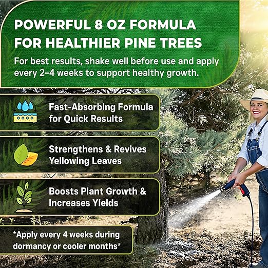 Leaves and Soul Professional Pine Tree Fertilizer Liquid Concentrate - 6-4-6 Blend for Pine, Garden Use - Liquid Plant Food for Pine Trees and Shrubs Outdoors - 8oz