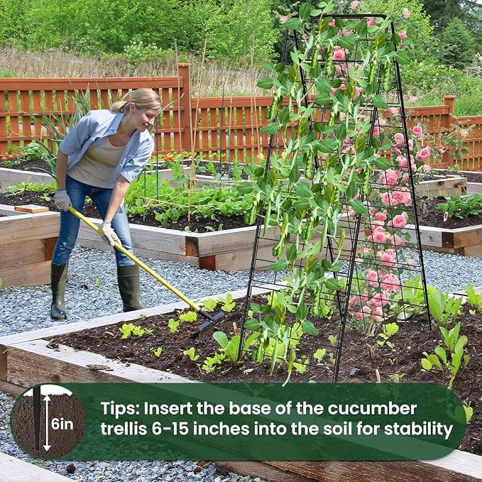 A-Frame Cucumber Trellis for Raised Bed, 50"x 16" Adjustable Heavy Duty Metal Garden Trellis for Climbing Plants Outdoor, Plant Support for Tomatoes Pea Bean Grape Vining Vegetables (2 Pack)