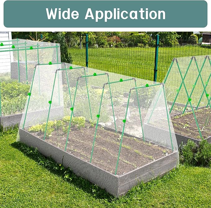 U0U Garden Mesh Netting Kit,Garden Netting Kit for Raised Beds,7.8 x 24 Ft Ultra Fine Mesh Net with Garden Hoops,Bird Netting Protection for Vegetable Plants Birds Animals Protection (White)