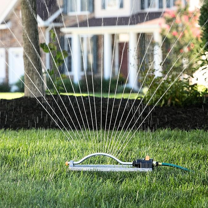 Melnor 65079-AMZ Metal Oscillating Sprinkler with QuickConnectProduct Adapter Watering Set, 3600 sq. ft. Coverage