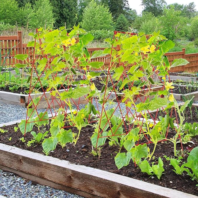 Cucumber Trellis 2 Pack, Foldable A-Frame Garden Trellis for Raised Bed Garden Grow Support with Plant Support Clips, Twist Ties, Plastic Ties, for Cucumber,Tomato, Climbing Plants and Flowers