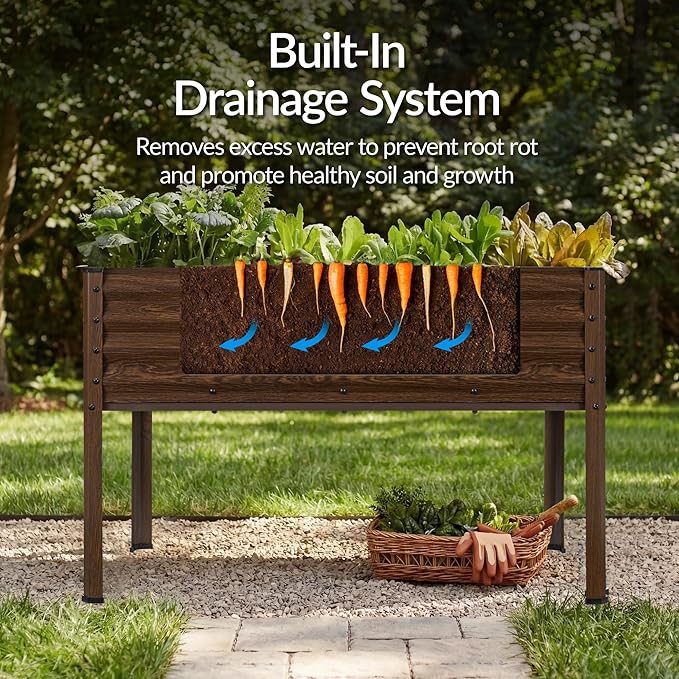 Best Choice Products 48x24x30in Galvanized Raised Garden Bed, Metal Elevated Planter Box, Vegetable Garden for Backyard, Patio, Balcony, 100% Non Toxic Materials - Dark Brown Wood Grain