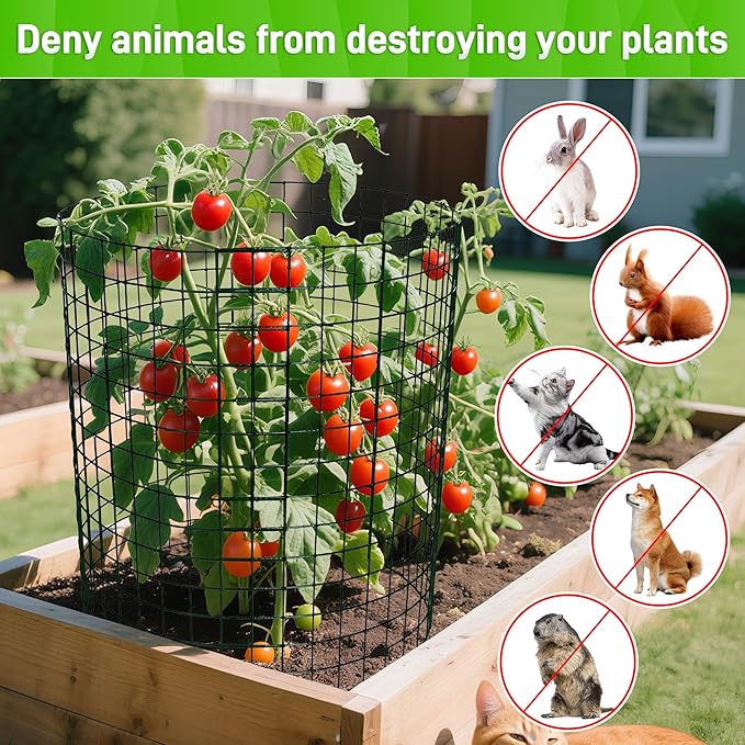 16 Pack Plant Protectors from Animals, 24"x 12" Wire Plant Protector, Wire Cages for Plants with Stakes and Cable Ties, Metal Plant Cages for Plants, Vegetables, Flowers