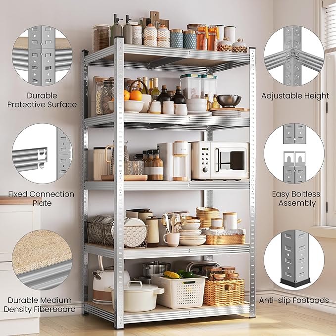 Yaheetech Storage Shelves, 5 Tier Heavy Duty Adjustable Metal Shelving Unit, Industrial Utility Rack for Garage Warehouse Pantry Closet (35.5 W x 16 D x 71 H Inches, Silver)