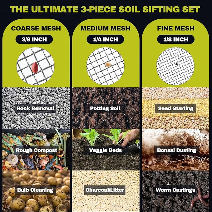 17" x 13" Galvanized Steel Compost Sifter, 1/4 Inch Mesh Soil Sifter Pan for Gardening, Large Heavy Duty Soil Sieve for Sifting Rocks, Compost, Soil and Seed Starting