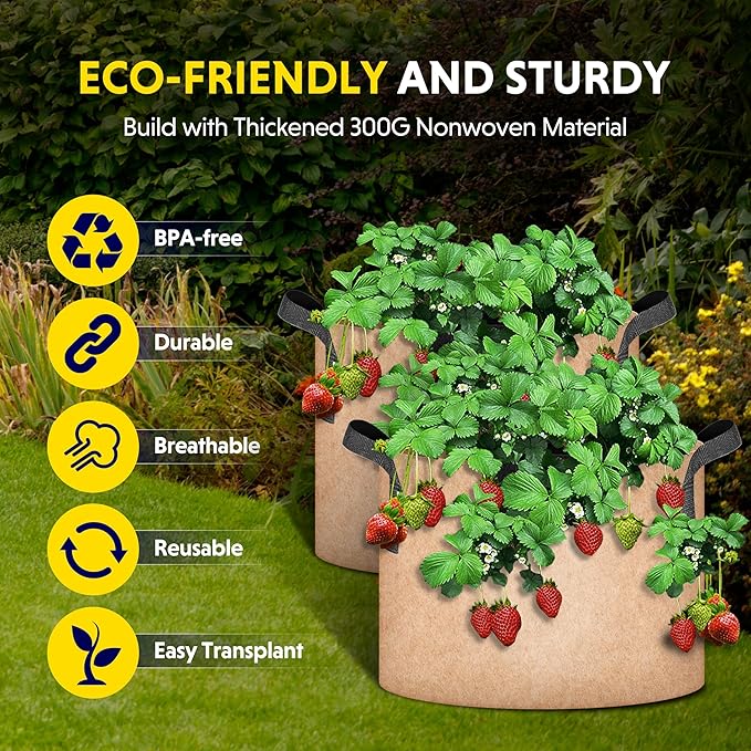 Simple Deluxe 12 Pack 7 Gallon Grow Bags, 300G Vegetable/Flower/Plant Fabric Pots with Handles, Heavy Duty Thickened Nonwoven Planting Bag with 12 Pcs Plant Labels