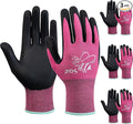 JDL 3 Pairs Nylon Nitrile Coated Gardening Gloves for Women, Touchscreen Yard Garden Gloves, Breathable Safety Work Gloves with Grip, Pink, Small