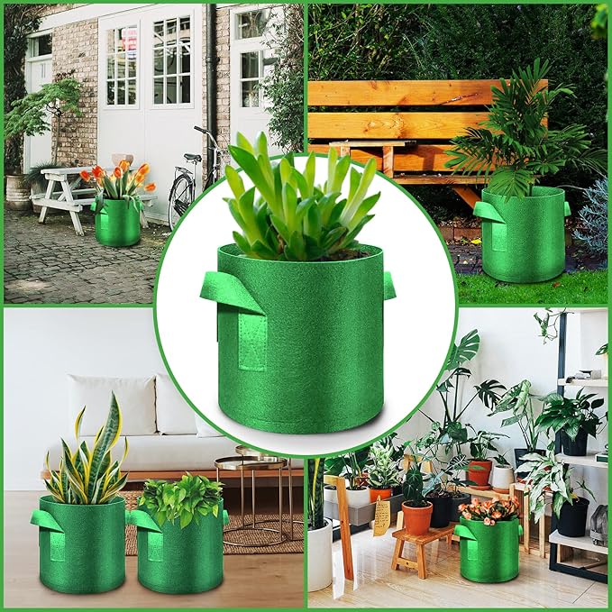 5-Pack 10 Gallon Grow Bags Heavy Duty Thickened Nonwoven Fabric Pots with Handles, Plant Grow Bags for Vegetables/Flower/Plant/Fruits, Green