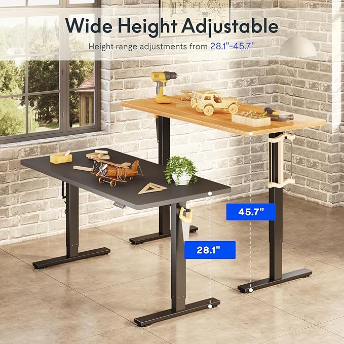 FLEXISPOT Electric Adjustable Workbench, 48x30 Inches Ergonomic Worktable for Garage, Workshop, Office and Home, Spacious Desktop for Woodworking Sewing and Crafts, Black, 2 Packages