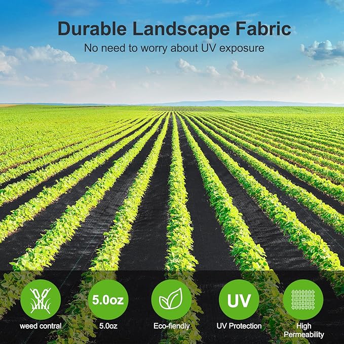 5oz Weed Barrier Landscape Fabric Heavy Duty, 1.3ft x 50ft Dual-Layer Premium Garden Landscaping Fabric, Ground Cover Weed Control Fabric Outdoor Weed Mat Garden Lawn Fabric