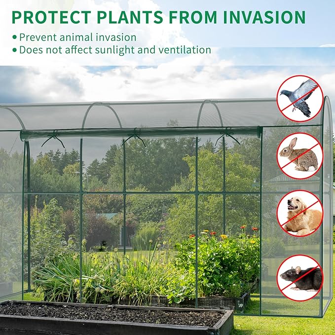 SUNYRISY Garden Plant Netting Crop Cage for Garden Raised Bed, 9.8 x 3.3 x 6 Ft Plant Cover Cage Protectors from Animal for Outdoor Plants with Frame and Zippered Door