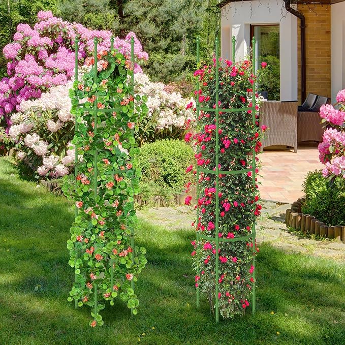 57" Tomato Caga, 2 Pack Tall Plant Support Cage with Adjustable Heights & Bud-Shaped Top, Rustproof Metal Trellis for Potted Plant, Tomato, Climbing Plant & Flower