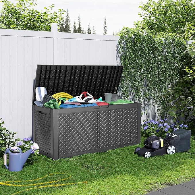 Vixzen 100 Gallon Waterproof Deck Box – Outdoor Storage Organizer for Patio & Garden（Black，100 Gallon）