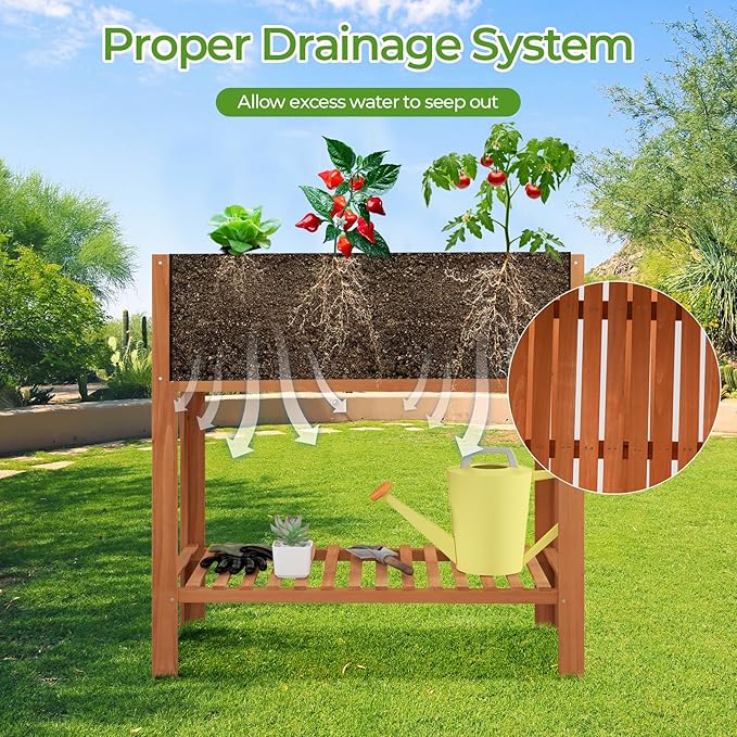 Giantex Raised Garden Bed Outdoor, Elevated Fir Wood Garden Box with Legs, Bottom Storage Shelf & Protective Liner, Planter Raised Bed for Gardening, Fruit, Vegetables, Herbs, 39" Lx20 Wx39 H
