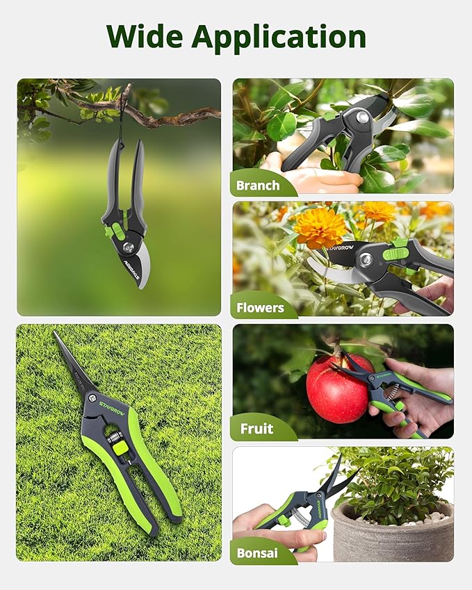 Gardening Scissors, Sharp Plant Trimming Scissors for Precise Cuts, Stainless Steel Pruning Shears Bonsai Clippers, 8.5" Bypass Garden Clippers and 6.5" Curved Garden Shears 2 Pack