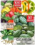 Seed Needs Vegetable Seeds for Planting Rainbow Bell Peppers & Cucamelon - Non-GMO Heirloom & Untreated Veggie Seed to Plant an Outdoor Home Grown Vegetable Garden (2 Packs)