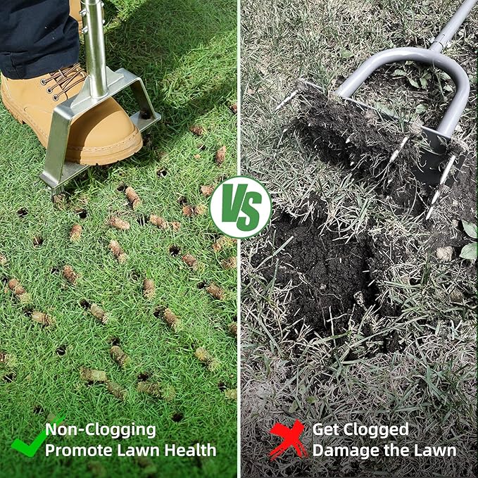 Manual Core Aerator Lawn Tool - Lawn Aerator Tool with 3 Hollow Tines, Semi-Assembled Grass Aerator Core Aeration Tool for Lawn, Yard Plug Aerator for Lawn Care Compacted Soil - Orange