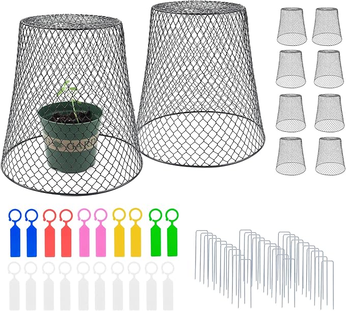Anothera 10Pcs Chicken Wire Cloche Plant Covers, 9.2×9.2 Inches Plant Protectors from Animals, Metal Garden Plant Cages for Outdoor Plants, Keep Rabbits, Squirrels, Birds Out
