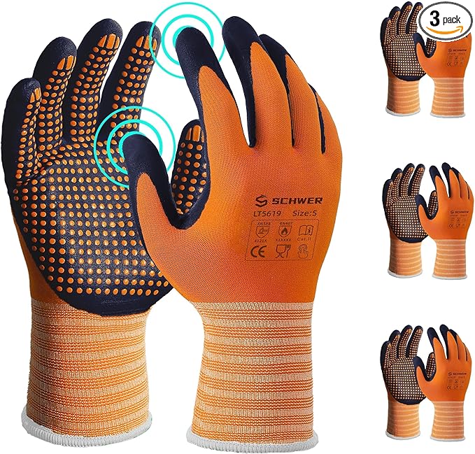 Schwer 3/6/12 Pairs Safety Work Gloves MicroFoam Nitrile Coated, Level 4 Abrasion Resistant Gardening Gloves with MicroDot Grip, Touchscreen, General Purpose A1 Cut Resistant Working Glove, LT5619, S