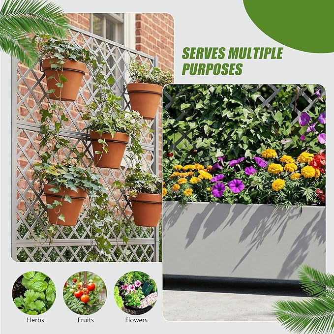 Casaphoria Metal Raised Garden Bed with Trellis and Wheels, 72"x47"x16" Arched Planter Box for Climbing Plants, Vegetables & Vines, Features Drainage Holes and Privacy Screen, Grey-Rhombus