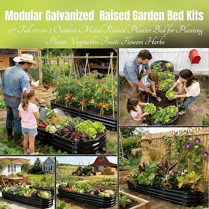 NestNature 2 Pack 17" Tall 10-in-2 Heavy-Duty Modular Galvanized Raised Garden Bed Kits - 8ftx2ft Metal Raised Beds for Planting Plants Vegetables Fruits Flowers Herbs - Outdoor Ground Planter Box
