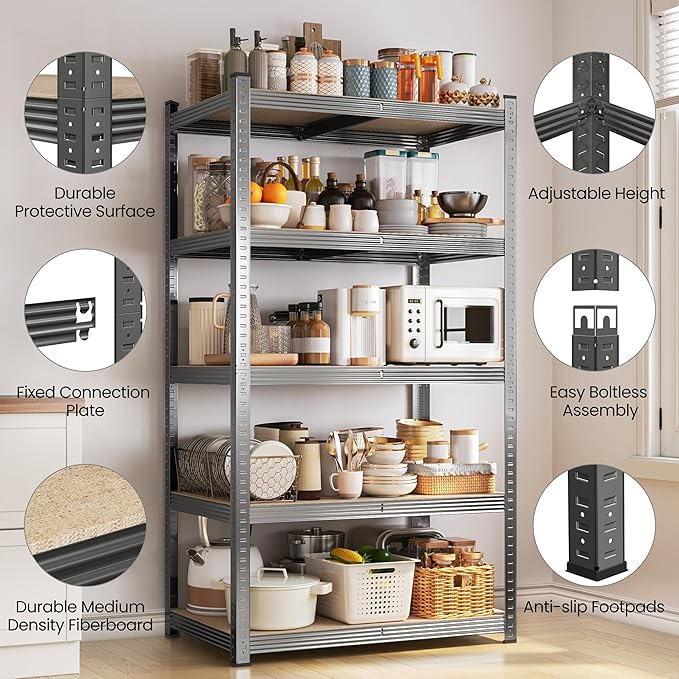 Yaheetech Storage Shelves, 5 Tier Heavy Duty Adjustable Metal Shelving Unit, Industrial Utility Rack for Garage Warehouse Pantry Closet (35.5 W x 16 D x 71 H Inches, Dark Gray)