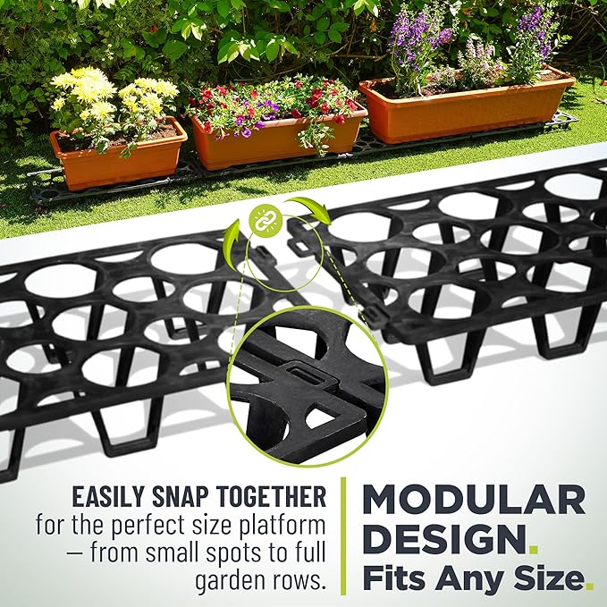 Plant Stand Outdoor – Modular Plant Riser 5 Pack for Pots, Planters & Grow Bags | Heavy-Duty UV-Resistant Elevated Pot Stand for Drainage, Airflow, Root Health & Cleaner Patios – 19.7x7.5x2.4 in (Black)