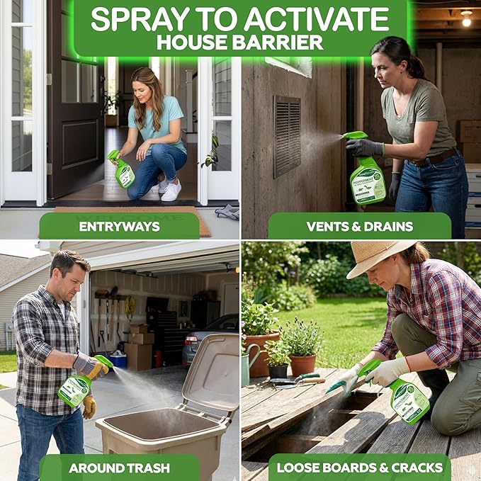Peppermint Oil Rodent Repellent Spray — Pet & Kid Safe — Indoor/Outdoor Mouse, Rat & Squirrel Deterrent for Home, Garage, Attic, RV & Car Engines (32oz)