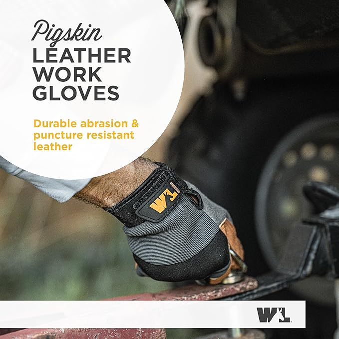 Wells Lamont Men's Heavy Duty Leather Palm Hybrid Spandex Work Gloves, Medium (3236M), Gray