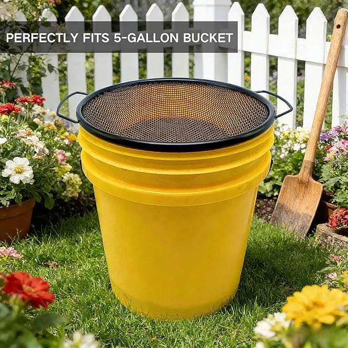 4Pcs Soil Sifter for Gardening, 3,6,8,10mm Grid Rock Sifter for 5 Gallon Bucket, Dirt Sifter, Compost Sifter for Capturing Dirt, Sand, Rocks, and Filtering Compost (Black)