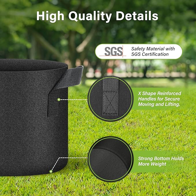 HealSmart Plant Grow Bags 2 Gallon, Tomoato Planter Pots 10-Pack with Handles, Aeration Nonwoven Fabric, Heavy Duty Gardening Planter for Vegetable, Herbs and Flowers, Black 2024 Version