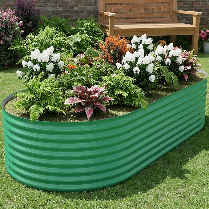 IDEALHOUSE 6x3x2 Ft Galvanized Metal Raised Garden Bed, 24-Inch Tall Outdoor Planter Box for Vegetables, Flowers & Herbs, Rust-Resistant Garden Beds for Backyard, Patio or Balcony, Green