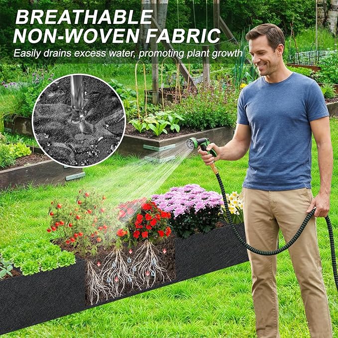 2PCS 12x2x1ft Fabric Raised Garden Bed Outdoor Patio 6 Grids Raised Planter Box Fabric Planters Grow Bags Rectangle Cloth Pots Potato Tomato Strawberry Garden Bed for Growing Vegetables Flower Herb