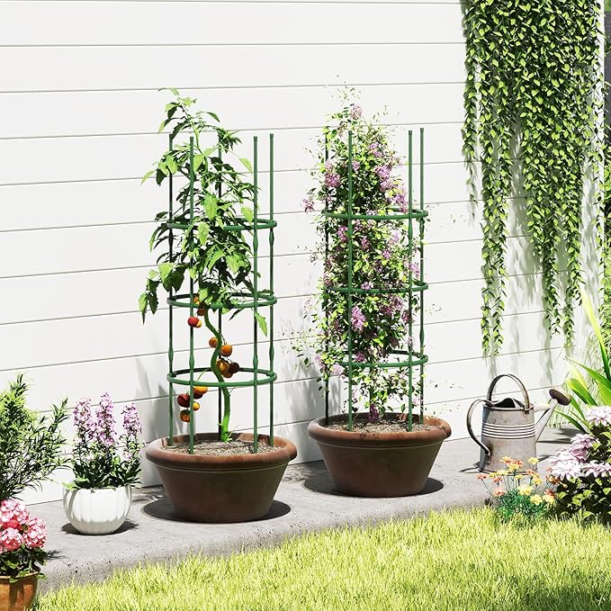 Giantex 3-Pack Tomato Cages, 60.5”Hx20” PE-Coated Metal Plant Cages & Supports w/Adjustable Height, 2-in-1 Round Trellis for Climbing Flower Vegetable Fruit, Potted Plant
