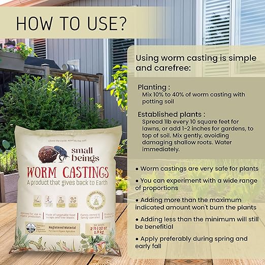 Organic Worm Castings (2 lb) Natural Soil Enhancer for Organic Gardening. Earthworm Castings Full of Micronutrients and Living Beneficial Microbes. Made from Vegetable and Fruit Discards