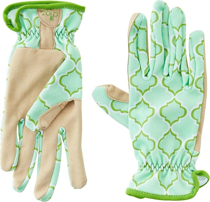 Digz Planter Pro Women's Gardening Gloves and Work Gloves with Touch Screen Compatible Fingertips, Geometric Pattern, Large