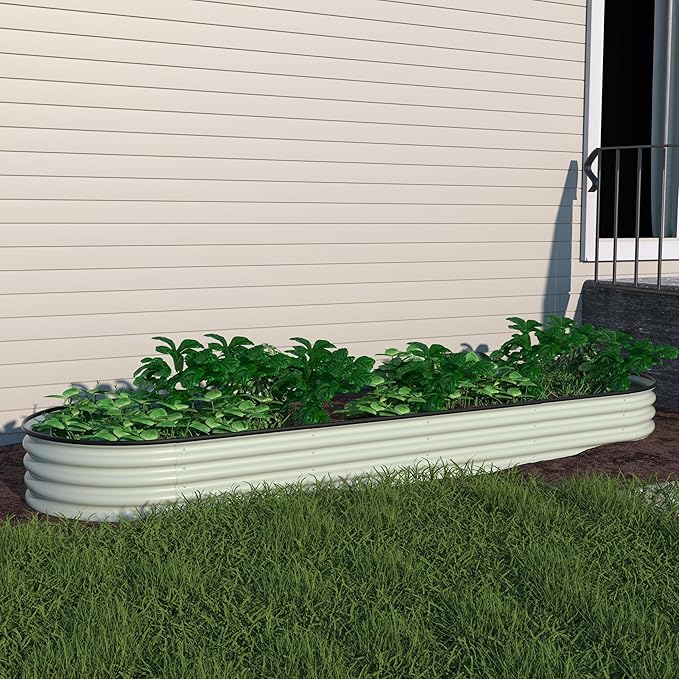 BlueWish 8x2x1FT Raised Garden Bed, 11.1” H Galvanized Raised Garden Bed with Bottomless, Rubber Strip, 9-in-1 Modular, Raised Planter Box Outdoor for Vegetable, Flower, Beige