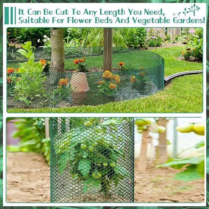 32.8ftx16In Plant Protectors from Animals,Plant Cages for Outdoor Plants,Wire Plant Protector Cage,Wire Plant Protector,Chicken Wire Cloche with Ground Stakes & Nylon Ties Protect Plants from Animals
