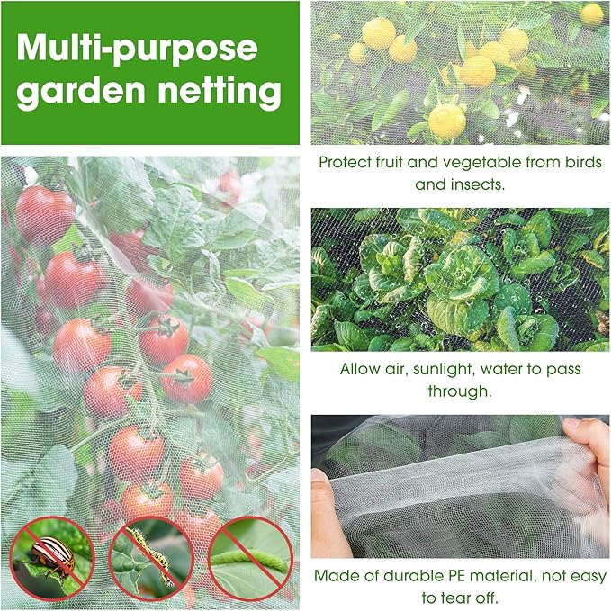 2Pcs Mosquito Netting, 6.5'x10' Insect Bird Mesh Garden Netting Pest Barrier, Garden Plant Net Protect Seedling Fruits from Birds Bugs, Plant Tree Cover for Crop Growth Protection