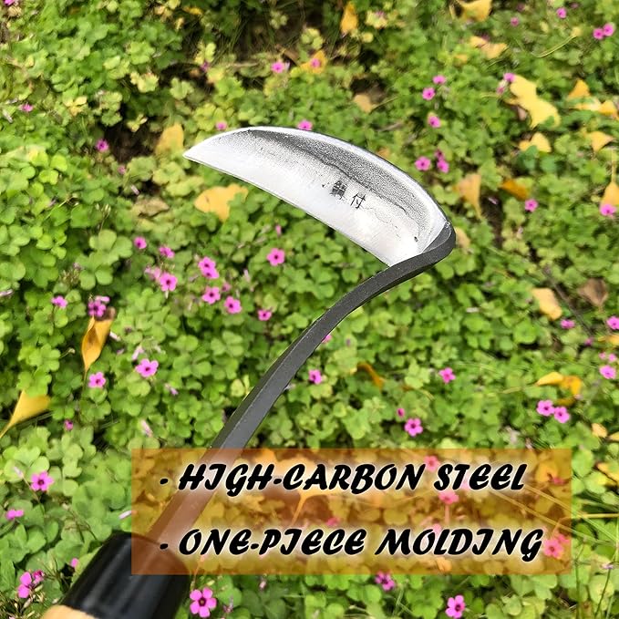 Grass Sickle Japanese Weeding Hoe Garden Hand Tool Weeding Tools for Garden High-Strength Steel with Solid Wood Handle (Grey)