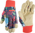 Wells Lamont Women's Leather Palm Garden Print Fabric Gardening Gloves, Navy, Large (4180L-990)
