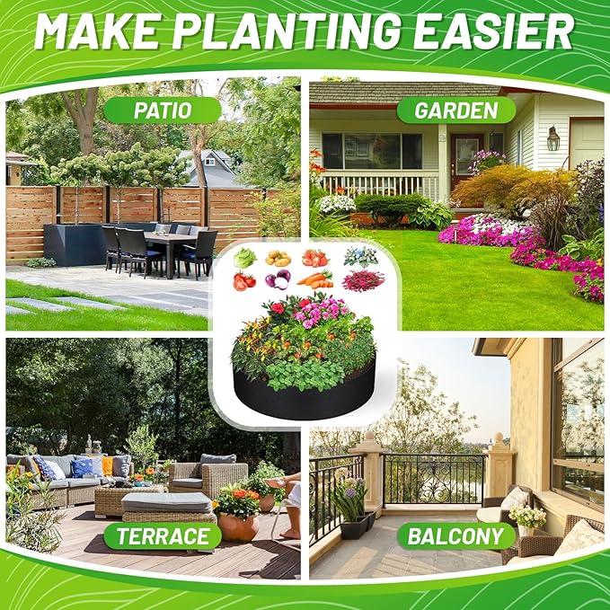 GREANER 4x1FT Large Grow Bag, Heavy Duty Fabric Round Garden Raised Planting Bed, Planting Container Grow Bag for Planting Herb Flower Vegetable Potato Plants(Black)