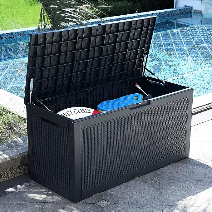 YITAHOME 100 Gallon Large Deck Box, Outdoor Resin Storage Boxes for Patio Furniture, Outdoor Cushions, Garden Tools, Water Resistant and Lockable
