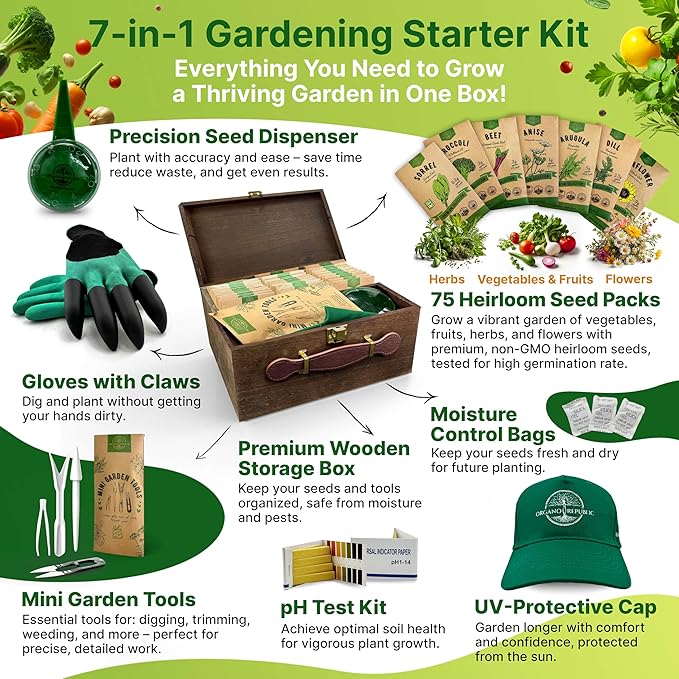 75 Medicinal & Tea Herb Seeds Variety Pack, Garden Seed Starter Kit - Over 47,380 Non-GMO Heirloom Seeds for Planting Herbs and Vegetables, Seed Box with Gardening Supplies