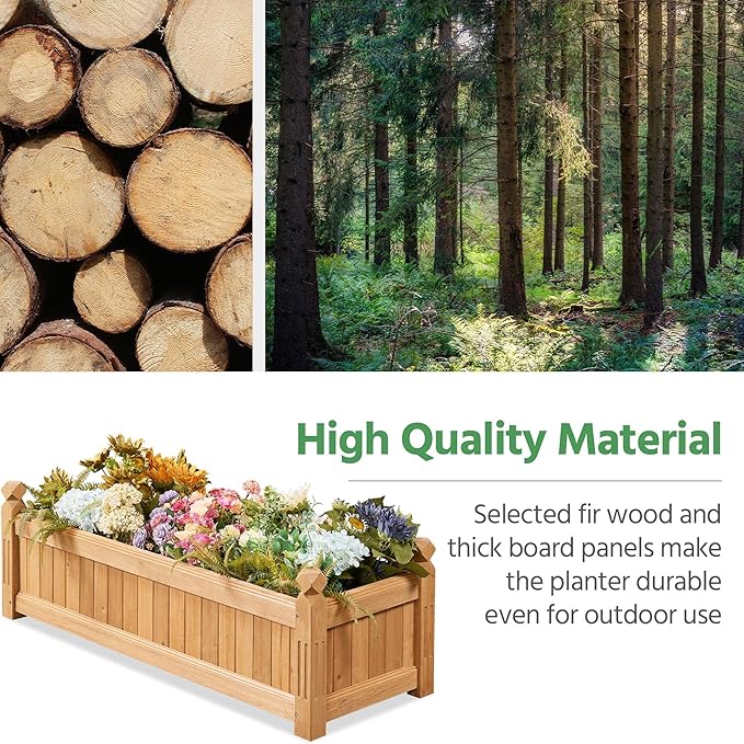 Yaheetech 43.5″ L × 16″ W × 14″ H Wooden Raised Garden Bed, Horticulture Rectangular Garden Planter Outdoor, Raised Planter Box for Patio/Yard/Greenhouse Vegetable/Flower/Herbs, Light Brown,2pcs