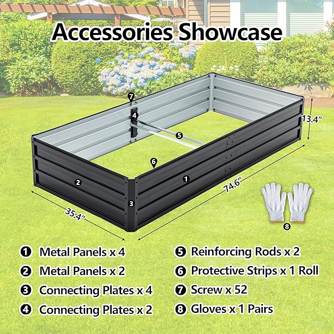 Galvanized Raised Garden Bed 6x3x1ft Outdoor Planter Box Galvanized Steel Garden Bed Kit for Vegetables, Flowers, Herbs and Succulents Black