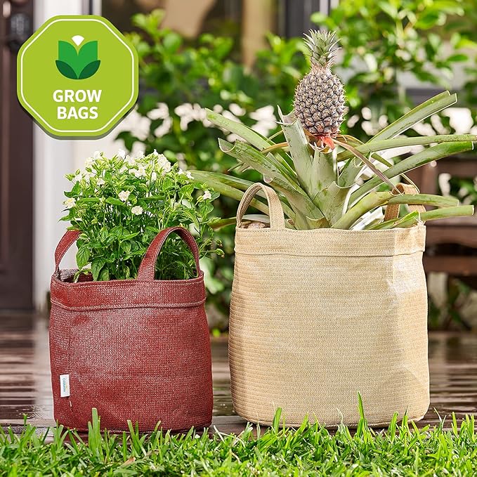 Coolaroo 4-Pack 5 Gallon Heavy Duty Plant/Vegetable/Herb/Fruit Breathable Fabric Grow Planter Pot Bags with Handles, Desert Sand