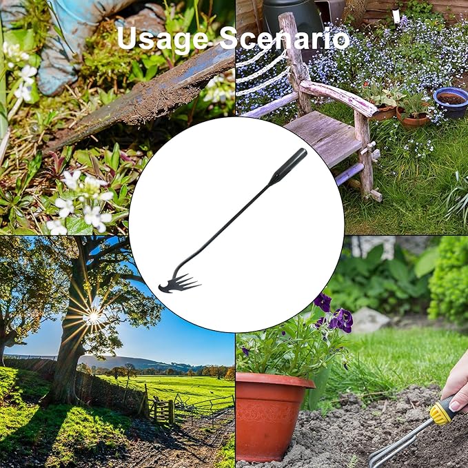2Pcs Weed Puller Tool Garden Uprooting Weed Pulling Tools, 15.7" Portable Stainless Steel Weeder Tool 4-Claw Manganese Steel Weed Puller for Gardening Backyard Farm
